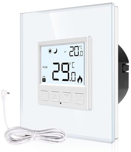 CNBINGO Termostato digitale da incasso con sonda, termostato per acqua riscaldamento a pavimento e caldaia, termostato da parete per sistemi di riscaldamento e raffreddamento, bianco con telaio in