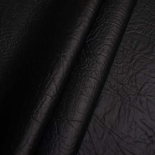Fabreco - KUNSTLEDER Meterware MAMMUT (1 M x 140 cm) – Lederimitat in Lederoptik - Polsterstoff & Bezugsstoff Meterware für Möbelstoffe - Stoffe für Stühle Beziehen (Schwarz)
