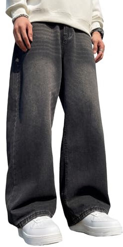 Zewool Jeans Baggy Hip hop pour Hommes,Streetwear Jeans Skater à Jambe Large,Pantalons en Denim à Coupe Loose Y2K Jambe Droite Coupe relaxée Skateboard extrême liberté de Mouvement,D10 Noir,L