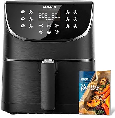 COSORI Air Fryer 5.5L,Friteuse sans huile 1700W,Réduire l'Énergie de 55%,Friteuse à Air avec13 Fonctions 205 ℃ Max et 60 Min,Viande croustillante et tendre,Cuire,Rôtir et Griller,100 Recettes