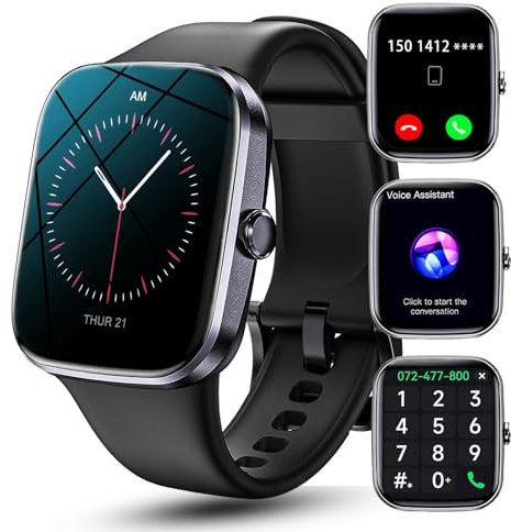 LOYEWAIER Smartwatch Damen Herren mit Telefonfunktion 1,96 Zoll HD Smart Watch Outdoor Sport Wasserdicht Fitness Tracker mit Herzfrequenz Schlaf Monitor Schwarz Silikon Smartwatch für Android iOS