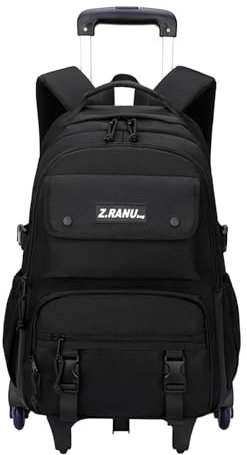 Trolley Rucksack mit Rollen Teens Trolley Rucksack Kinder Schulrucksack Schulranzen mit Rollen Jungs Schultasche mit Rollen Mädchen Jungen Schwarz 34X20X49CM