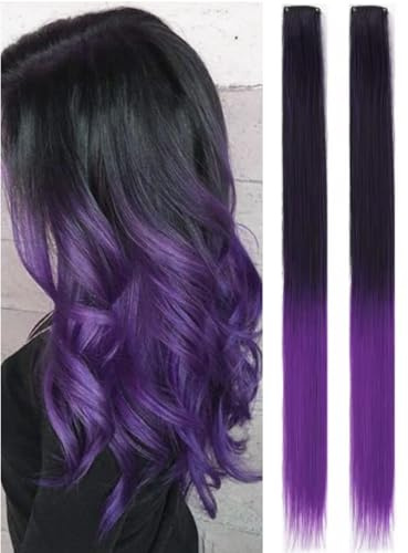 2 x Clip-In Hair Extension Highlights Streaks, Colourful Hair Highlights (Two Tone - Purple x 2)