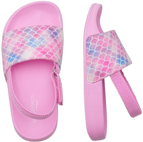 WateLves Claquette Enfant Fille Garçon Chaussons Enfants Tongs Sandales été Plage Piscine Pantoufles Chaussures de Douche AntidéRapantes(Ecailles de poisson pailletées 24/25EU)
