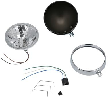 AKF Set: H4 Scheinwerferumbau Klarglas, Kugellampe mit Chromring und Halteklammern - für Simson S50, S51, S70
