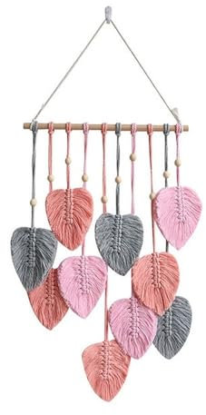 pipisweet Makramee-Wandbehang mit Blättern, Boho, Raumdekoration, gewebter, ästhetischer Wandteppich, Heimzimmer, Hochzeitsdekoration, Grün (Rosa)