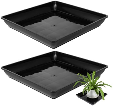 BESTonZON 2Pcs 14 Inch Square Plant Saucer Trays - Heavy Duty Plastic Drip Trays for Indoor and Outdoor Pots, Flower Pot Water Catcher, Starting and Growing Pot