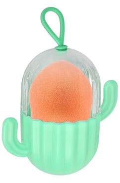 TB1 PRODUCTS Makeup Sponge with Cactus Design Holder – Portable Beauty Blender Travel Case – Non-Latex, Soft Foam Makeup Applicator in Compact Storage Box for Daily & On-the-Go Use