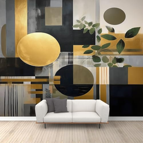 QDJKBL Nordic Medieval Murals Modern 3D Geometry Wall Murals Light Luxury Black and Gold Medieval Wallpaper Water Proof Photo Wallpaper for Bedroom Dining Room 400 x 280 cm