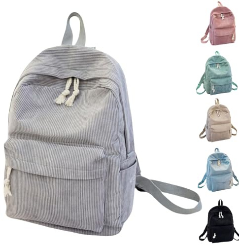 Mochila escolar de pana para niños y niñas, mochila lisa, mochila escolar duradera, mochila casual con bolsillos de malla laterales y correas de hombro ajustables para actividades deportivas, gris