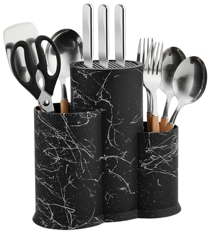Soporte cuchillos cocina, Plástico Universal porta Cuchillos cocina con orificios de drenaje, Multiusos soporte utensilios cocina Almacena cubiertos tenedores cucharas y utensilios
