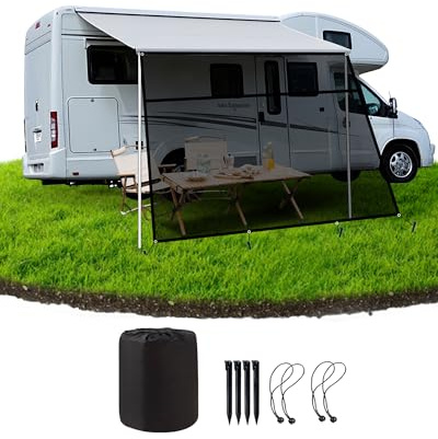 Ezcasch Pare-soleil avec fermeture éclair amovible - Toile d'ombrage 75% - Panneau avant pour auvent - Protection solaire, écran d'intimité et protection visuelle - Pour camping-car, caravane - 2 x 3