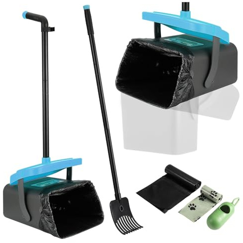 Ramasse Crotte Pour Chiens avec longue poignée, pelle a crotte pour chien avec 55 sacs poubelles, Pelle à déjections pour animal domestique, pour nettoyer les déchets animaux, de Jardin, Pelouse