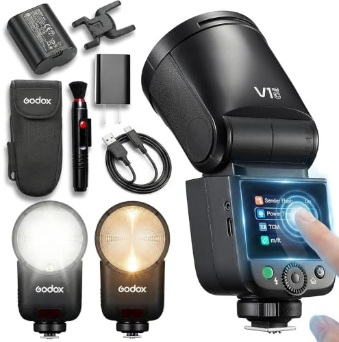 Godox V1 MID C Flash for Canon, 55Ws Round Head Touchscreen Speedlite | 24mm Optics, 650+ Flashes, TTL/HSS 1/8000s, V1MID Travel Flash for Canon EOS R RP R5 R6 R7 R8 R10 R100 R5