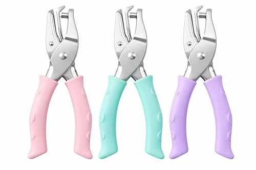 3PCS Perforatrice 1 Trou, Rose, Mint, Violet, Perforateur à Main Métal avec Poignée Souple pour Étiquettes, Bricolage, Fournitures Scolaires de Bureau à Domicile, Pince Perforatrice, Troueuse Papier