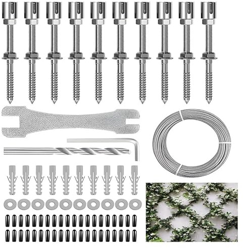 16M Enrejado de Alambre de Acero Inoxidable para Plantas Trepadoras con Soporte&16M Cuerda de Alambre de Escalada de Acero, Soporte Rejilla para Pared para Rosas trepadoras