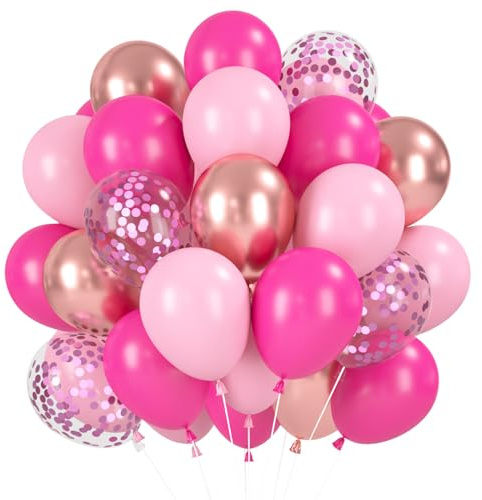 Palloncini rosa fucsia, 30 pezzi, rosa pastello, 30 pezzi, palloncini a elio metallizzati con coriandoli, oro rosa metallizzato, per donne, principessa, compleanno, matrimonio, addio al nubilato