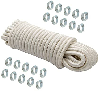 Dreamprint Expanderseil 20 m Weiß 6 mm Gummiseil Gummischnur Spannseil Planenseil Gummileine elastisches Seil mit 20x Würgeklemmen