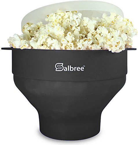 Salbree Faltbare Silikon-Popcorn-Maschine, mikrowellengeeignete Schüssel für 16 Tassen, verwendet heiße Luft und Öl, immer optional – die meisten verfügbaren Farben (schwarz)