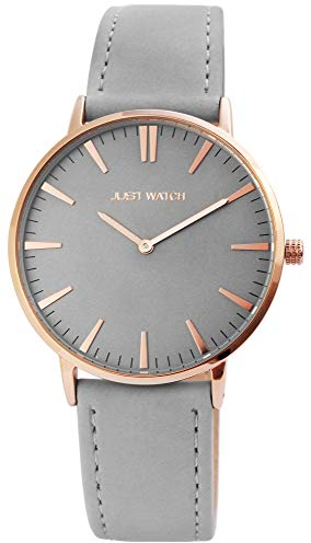 Just Watch Damen Uhr Lederarmband Grau 20cm lang Japanisches Quarzwerk Armbanduhr Geschenkidee zum Geburtstag für Frauen