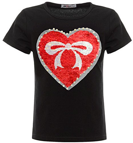 BEZLIT Mädchen Wende-Pailletten Herz Schleife T-Shirt Outfit Oberteile 22534 Schwarz Größe 104
