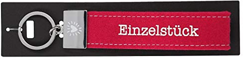 Depesche 4298-072 Schlaufen Schlüsselanhänger aus Filz, mit graviertem Metallabschluss und kultigem Aufdruck, Einzelstück, rot, ca. 17 x 3 x 1 cm