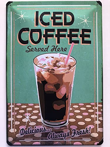 Blechschild 20x30cm gewölbt Iced Coffee Eis Kaffee Vintage Deko Geschenk Schild