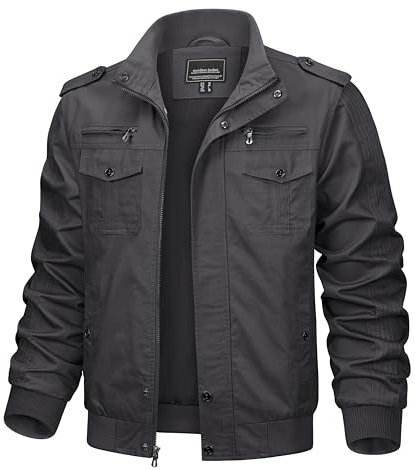 KEFITEVD Men's Casual Cargo Jacket Autumn Military Bomber Jackets Windbreaker Coat, Grey, M