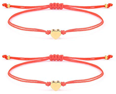 VU100 Set di 2 Braccialetti dell'amicizia per Coppie di Amicizia, con Messaggio di promessa, con Cordino Nero/Rosso, per Uomini, Donne, Adolescenti, Ragazze, Regali Fatti a Mano (D:Cuore)