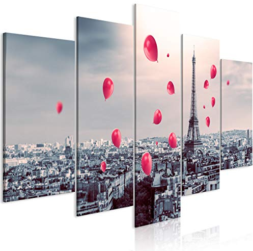 decomonkey Bilder Paris 100x50 cm 5 Teilig Leinwandbilder Bild auf Leinwand Vlies Wandbild Kunstdruck Wanddeko Wand Wohnzimmer Wanddekoration Deko Eiffelturm Stadt