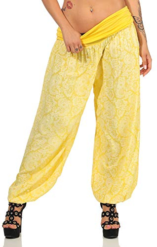 Malito - Damen Haremshose mit Orient Print - Pumphose aus Baumwolle - Stoffhose zum Tanzen, Chillen & Yoga - Aladinhose 8580 (gelb)