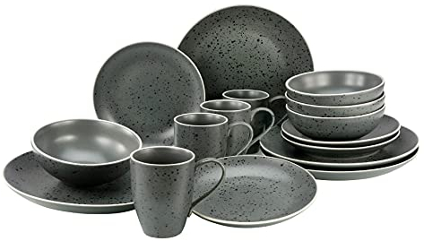 CreaTable Anthrazit, 22807, Serie Industrial CHIC, 16-teiliges Geschirrset, Kombiservice aus Steinzeug, spülmaschinen-und mikrowellengeeignet, Qualitätsproduktion