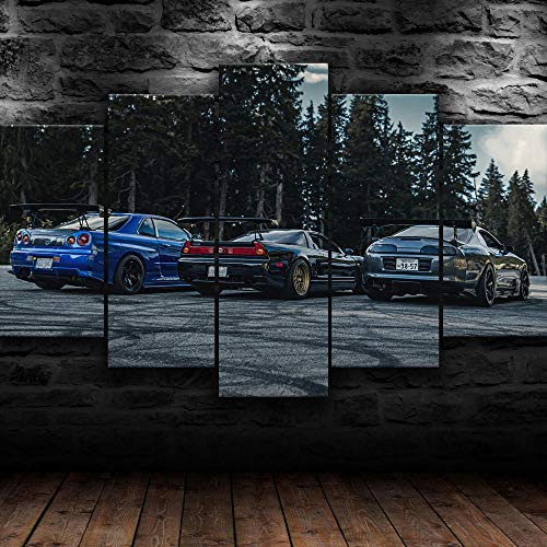 GSDFSD 5 Teiliger - Skyline Supra NSX JDM Rennwagen - 200X100 cm - Leinwandbilder - Fertig Aufgespannt - Vlies Leinwand - Kunstdrucke - Wandbild