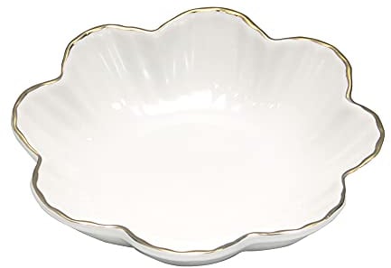 Porcelain Serving Dish,Ceramics Flower Relish Tray with Metallic Rim,Serving Bowls for Wedding,Party Perfect for Small Cereal, Pasta, Salad, Candy and Snacks White 6.6 inch, Gold,White (Small)