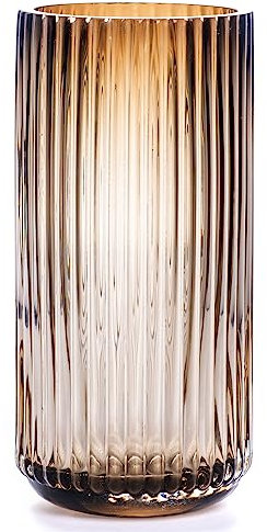 TIMEFOTO Flower Vase 9.7 inch Amber Thickened Hand Blow Glass Vase Round Vintage Striped Bottles for Bookshelf,Dinner Table,Indoor Office Desktop,Meeting Room,Bathroom,Home