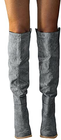 Onsoyours Donna Stivali Classico Moda Plateau Tacco Alto Stivali al Ginocchio Autunno Inverno Scamosciato Pelle Lunghi Stivali B Grigio 37 EU