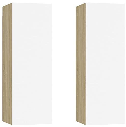 vidaXL TV-Möbel 2-teilig Spanplatte weiß Sonoma Eiche 30,5x30x90cm