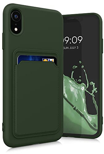 kwmobile Case Compatible with Apple iPhone XR Case - TPU Phone Cover with Credit Card Holder - Dark Green