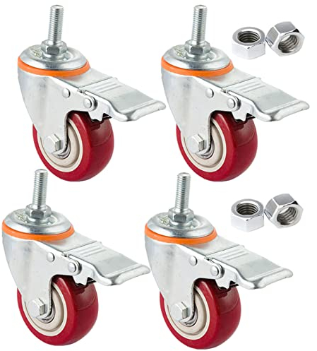 Rollen Möbel mit Gewinde mit Bremse 4 Stück Rollen mit SchraubenspindelBremse aus Polyurethan Möbel geräuschlose Schwerlast Räder Gewinde Abriebfestigkeit Rollen Möbelrollen (75mm M16,Bremsex4)