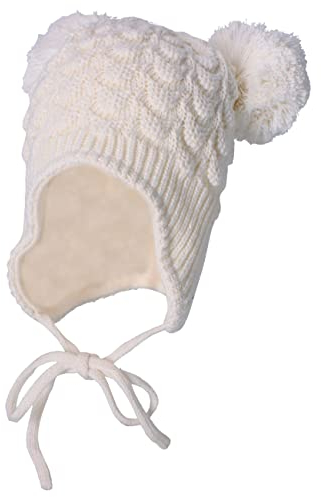 Sterntaler Baby Mädchen Mütze Baby Bommelmütze Struktur Mütze - Mütze Baby, Kappe Kinder - aus Baumwolle mit Bindeband - beige, 51
