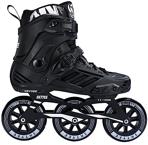 Inline-Skates mit 3 Rädern für Herren und Damen, professionelle Rollschuhe für Damen und Herren, Hochleistungs-Speed-Skates für Erwachsene mit 110 mm Rädern, Schwarz, Herren 6 / Damen 7