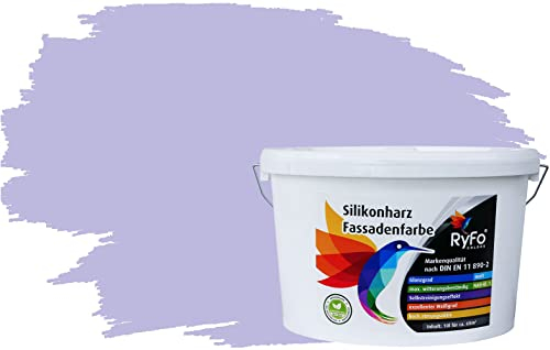 RyFo Colors Silikonharz Fassadenfarbe Lotuseffekt Trend Flieder 10l - bunte Fassadenfarbe, weitere Blau Farbtöne und Größen erhältlich, Deckkraft Klasse 1