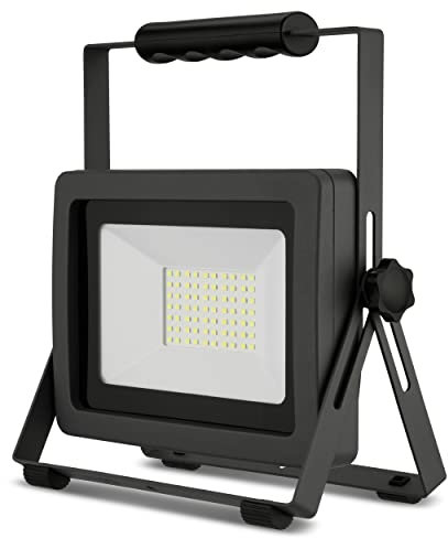 REV LED Baustrahler - 50W, 4250lm, IP65, 6500K, robuster Aluminium Baustellenlampe für Baustelle, Werkstatt & Keller, 1,5m Gummikabel, anthrazit-silber