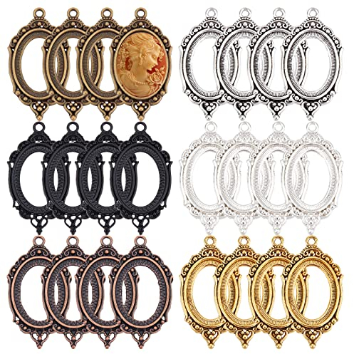 PandaHall 6 Color Bezel Pendant Tabletts, Vintage Ovale Leere Lünette Anhänger Ovale Charms Passen 24x18 mm Cabochons Für Kunstharz Blumenstrauß Braut Hochzeit Bräute Graduierung Foto Charme Machen
