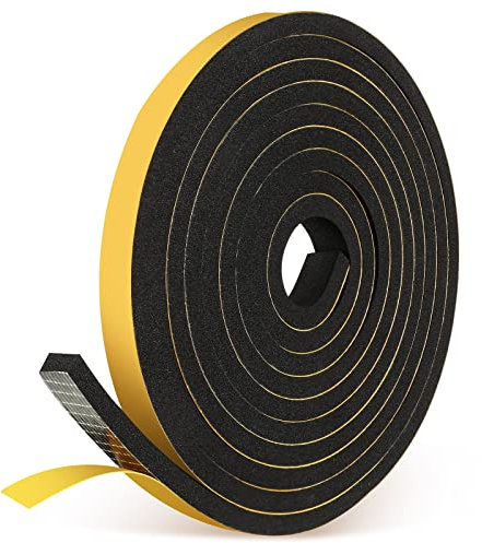Window Draft Excluder Tape Self Adhesive Foam Tape Weatherstripping Door Window Seal Door Draught Excluder Waterproof Foam Seal Strip (Black, 12 x 6 mm/ 4 Meter Long)