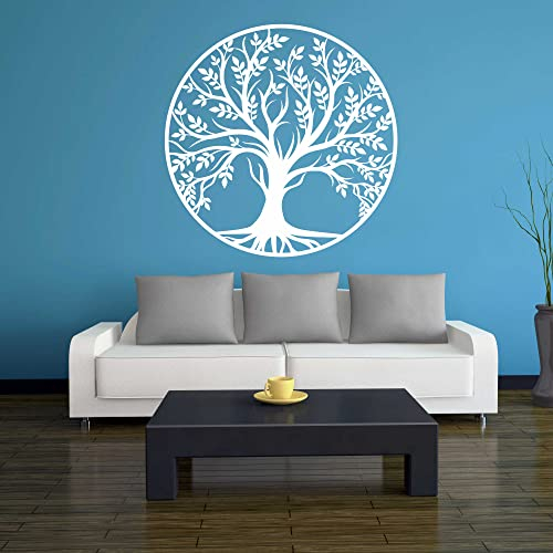 INDIGOS UG Sticker mural pour salon - Motif arbre de vie - 0 - Arbre de vie - 60 x 60 cm - Blanc - Pour chambre d'enfant, chambre à coucher, cuisine, salle de bain, bureau