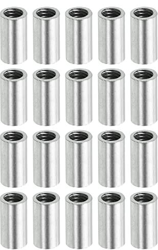 sourcing map Round Coupling Nut, M4x0.7mm Female Thread 10mm Threaded Round Sleeve Connector Rod Bar Stud Tube Nut Hardware Fastener, Silver Pack of 20