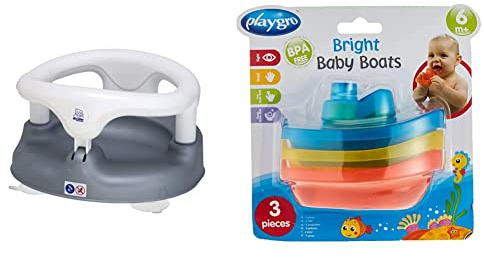 Rotho Babydesign Badesitz, mit Scharnierring und Kindersicherung, 7-16 Monate & Playgro Badeboote, 3 Stück, BPA-frei, Ab 6 Monaten, Bright Baby Boats, Blau/Rot/Gelb, 40146