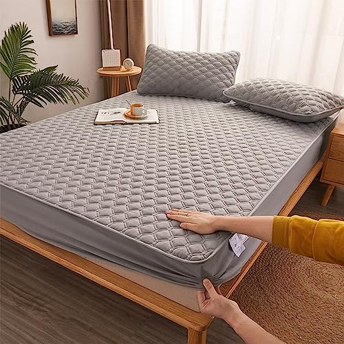 YUDEYU Spannbettuch Quilt-Bastelschicht rutschfeste Befestigung Matratzenschoner(Light Gray,80x200cm/high 5-25cm)