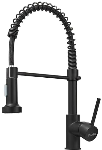 STANEW Robinet Cuisine Noir avec Douchette Extractible Pivotant à 360 double mode de pulvérisation(Noir)